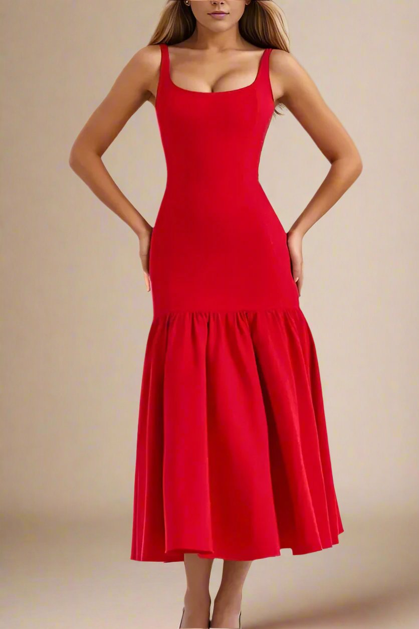 Harriet Bodycon Midi Dress - Lipstick Red - Fashionpara