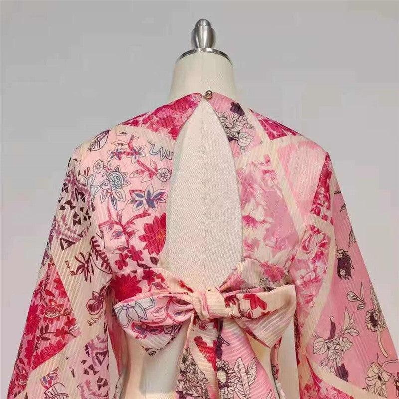 Paisley Print Plunge Neck Puff Sleeve Ruffle Mini Dress