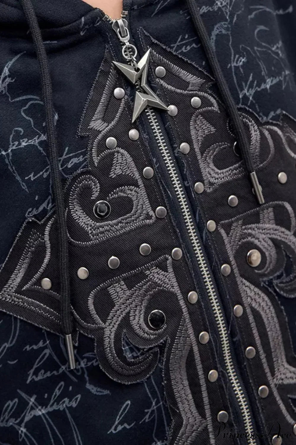 Heavy Metal Punk Printed Applique Zip Hoodie