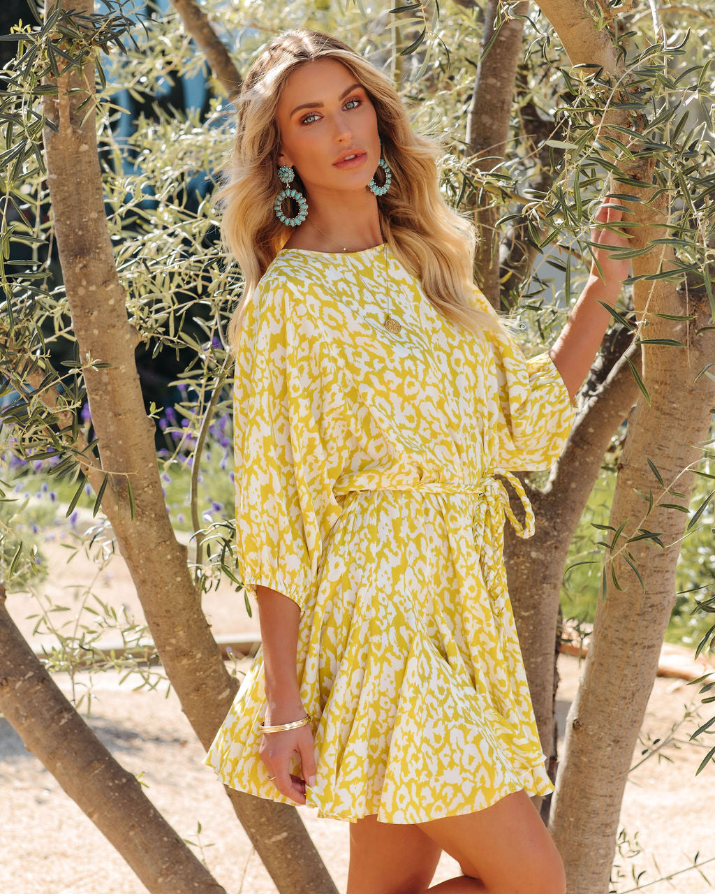 Animal Print Boat Neck Flutter Sleeve Tie-Waist Mini Dress