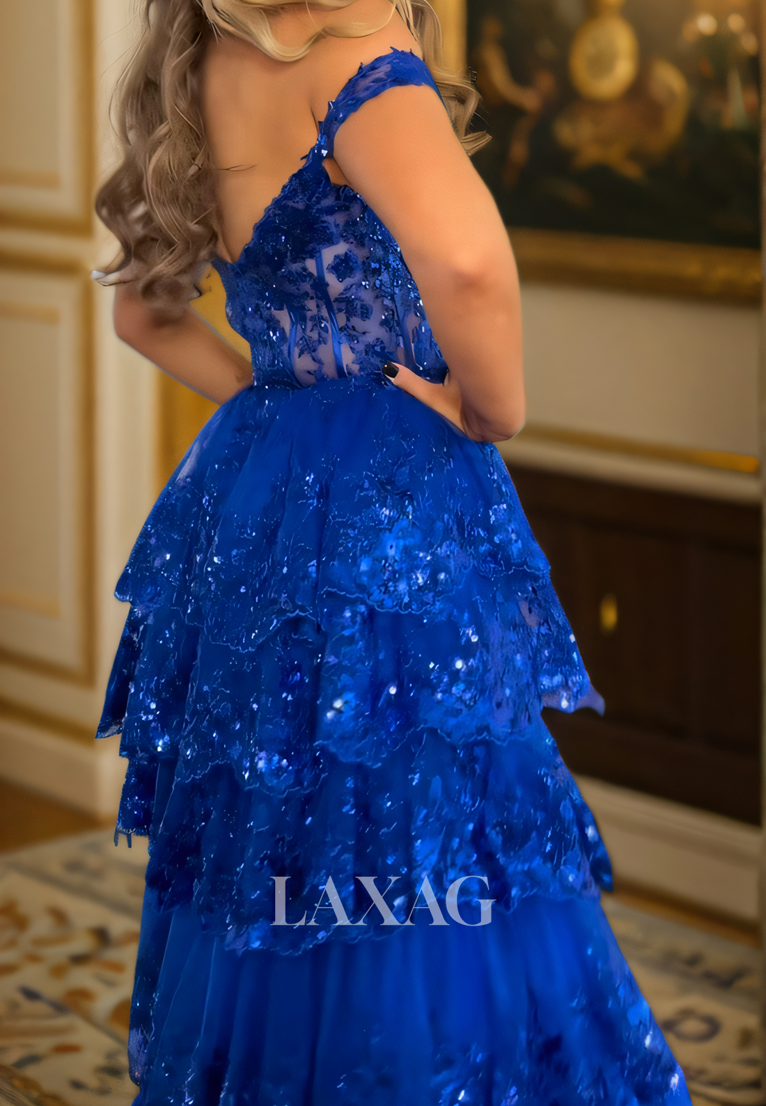 20710 - A Line Sweetheart Lace Appliques Long Formal Prom Dress with Slit