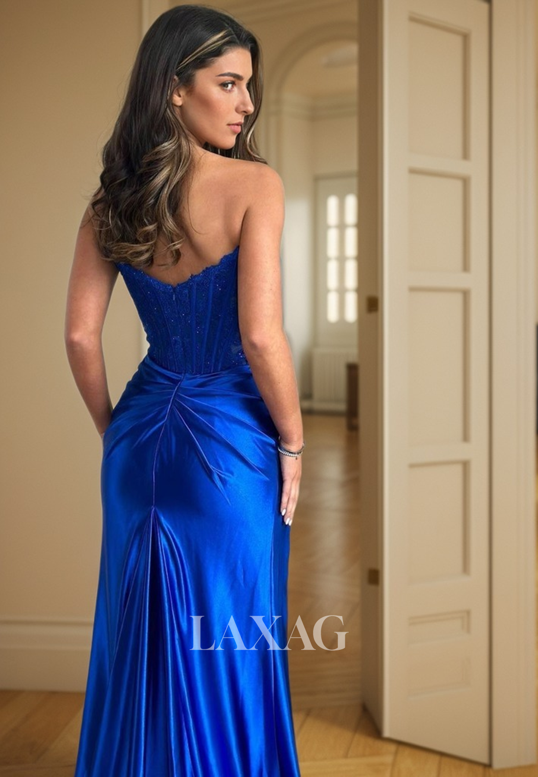 23184 - Sexy Strapless High Slit Party Prom Formal Evening Dress with Train