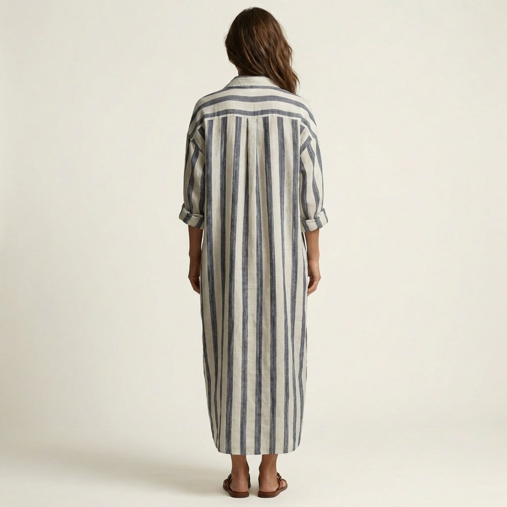 Striped Collared Long Sleeve Button Front Maxi Dress 2