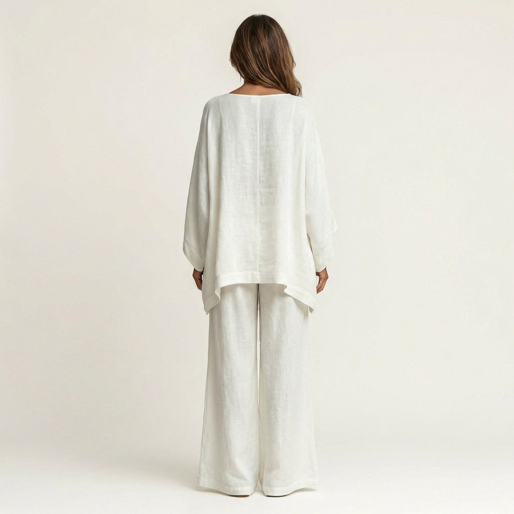 Boat Neck Draped Tunic and Wide Leg Pants Two Piece Set 2