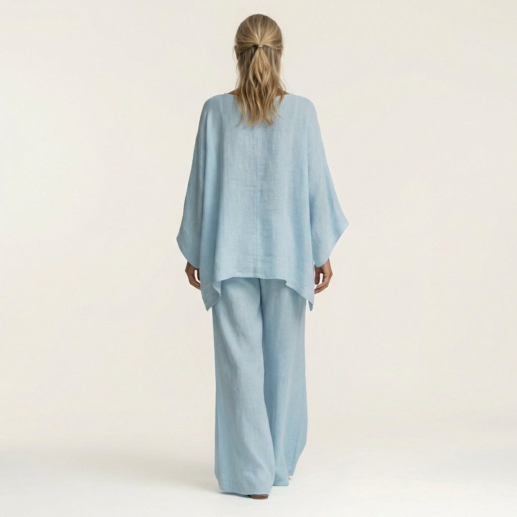 Boat Neck Draped Tunic and Wide Leg Pants Two Piece Set 4