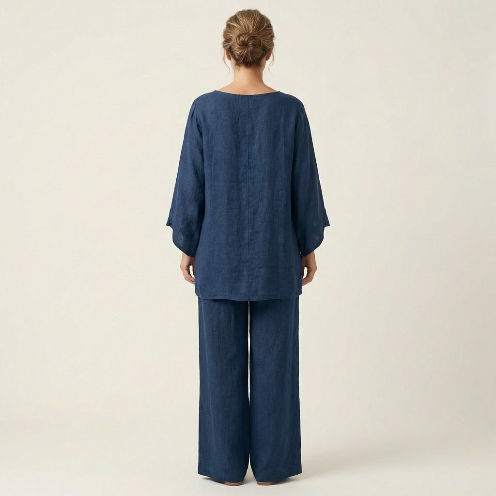 Boat Neck Draped Tunic and Wide Leg Pants Two Piece Set 8