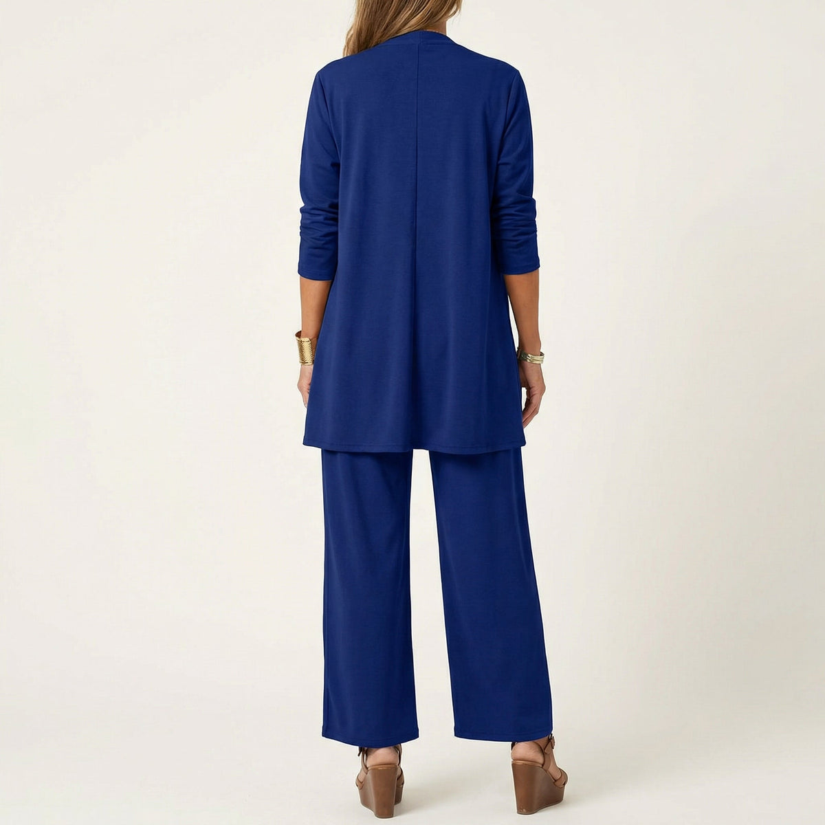 Sleeveless Top Open Front Duster and Wide Leg Pants Three Piece Set 5