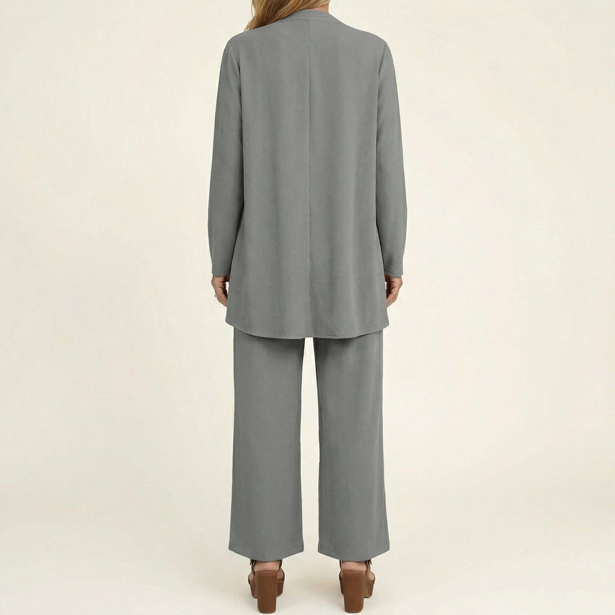 Sleeveless Top Open Front Duster and Wide Leg Pants Three Piece Set 8