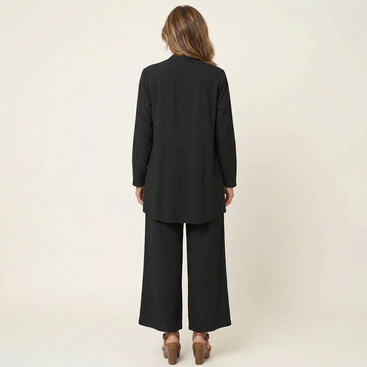 Sleeveless Top Open Front Duster and Wide Leg Pants Three Piece Set 3