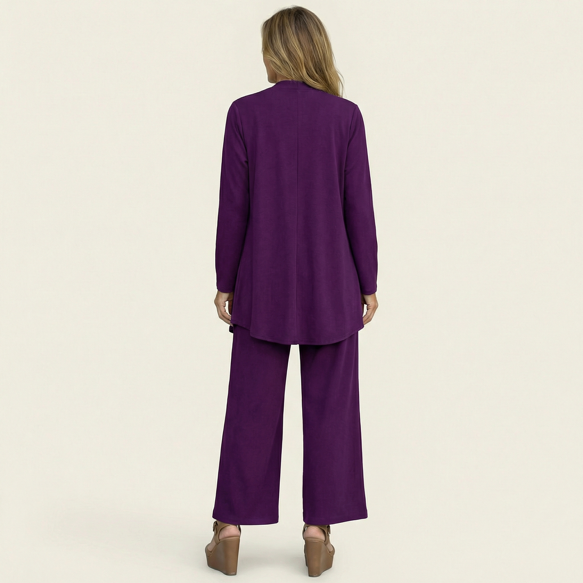 Sleeveless Top Open Front Duster and Wide Leg Pants Three Piece Set 2