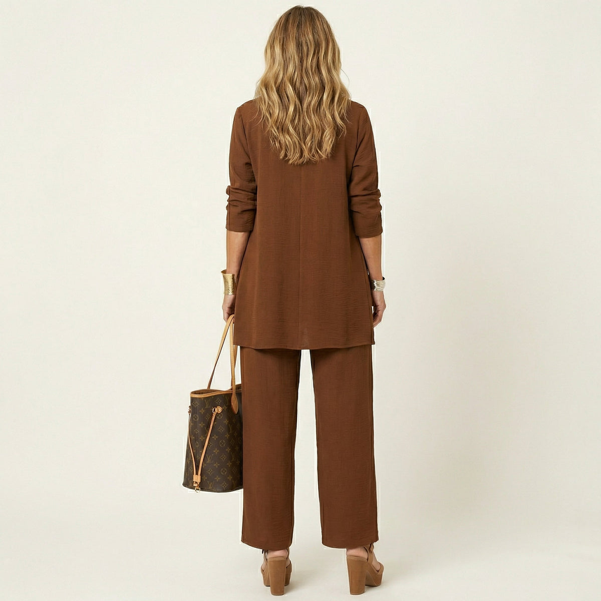 Sleeveless Top Open Front Duster and Wide Leg Pants Three Piece Set 10