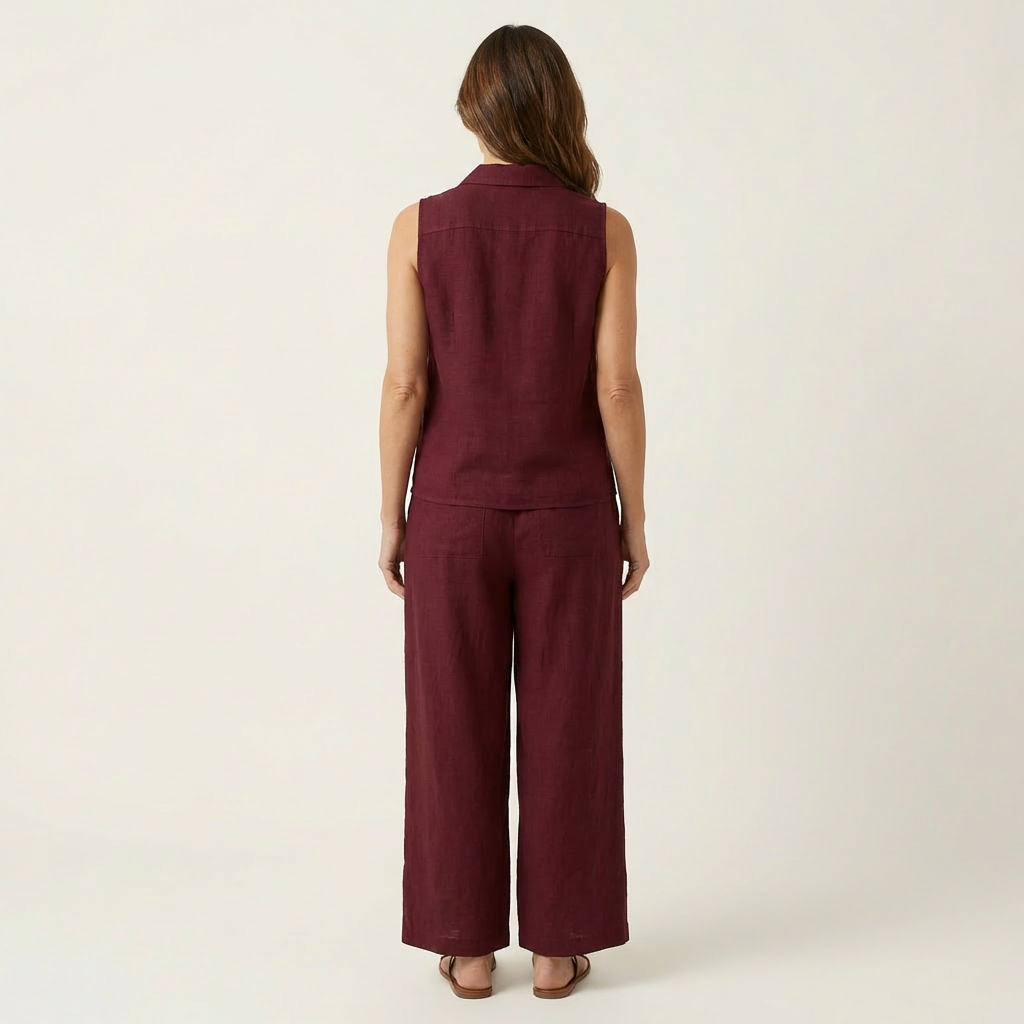 Sleeveless Collared Wrap Top and Wide Leg Pants Two Piece Set 4