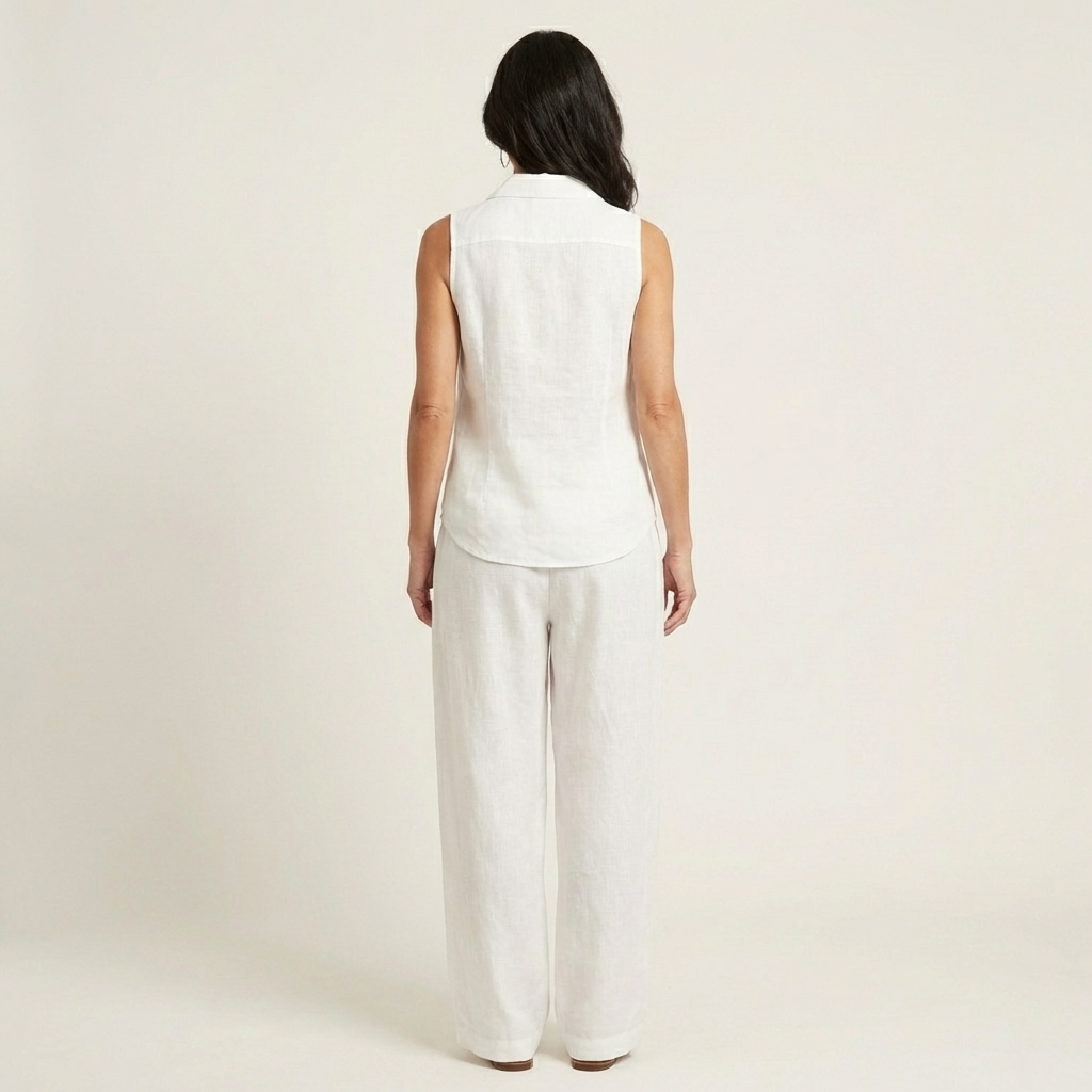 Sleeveless Collared Wrap Top and Wide Leg Pants Two Piece Set 2