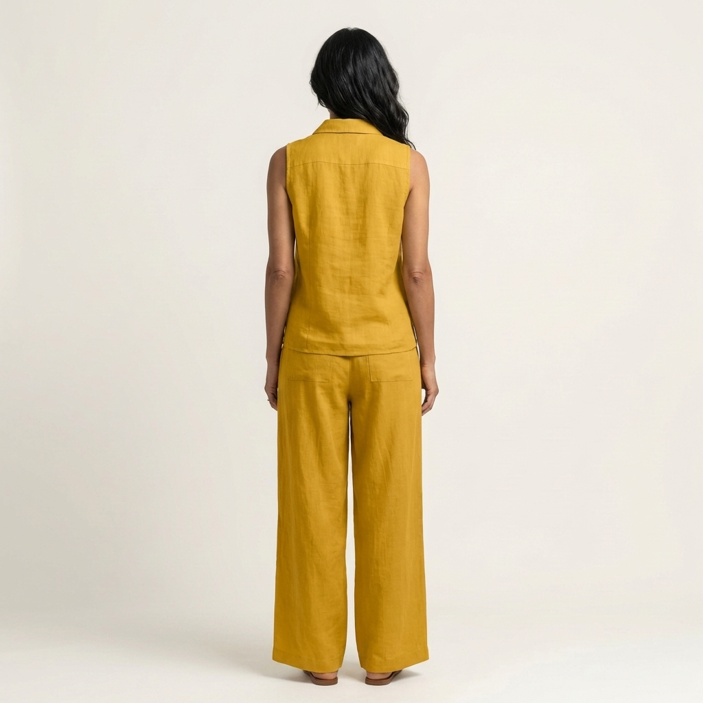 Sleeveless Collared Wrap Top and Wide Leg Pants Two Piece Set 10