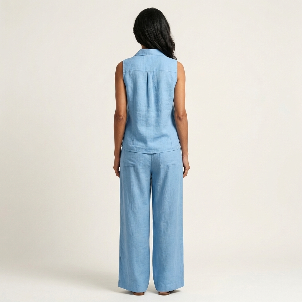 Sleeveless Collared Wrap Top and Wide Leg Pants Two Piece Set 6