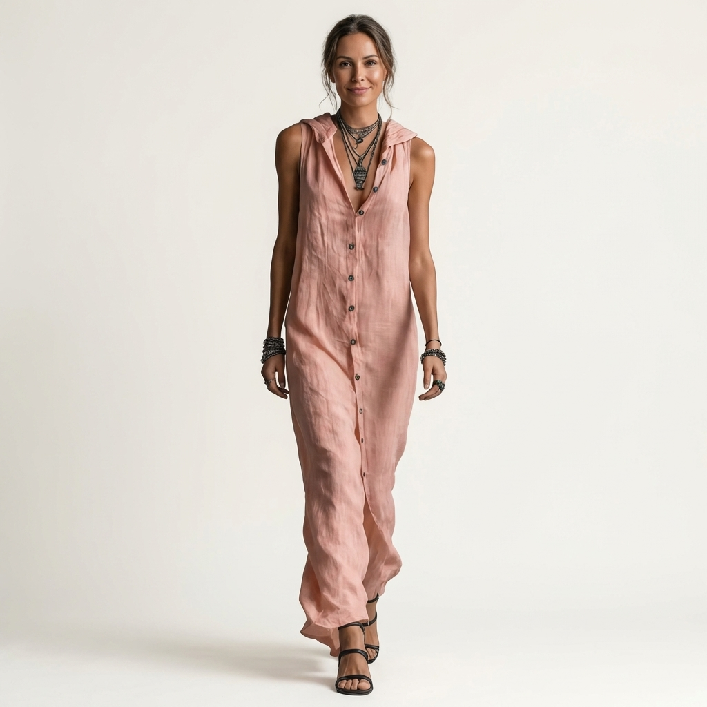 Collared Sleeveless Button Front Maxi Shirt Dress 4