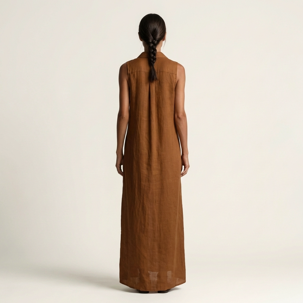 Collared Button Front Sleeveless Maxi Shirt Dress 2