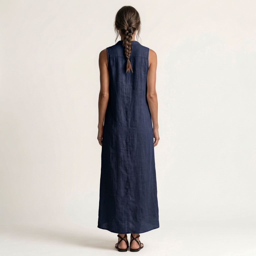 Collared Button Front Sleeveless Maxi Shirt Dress 3