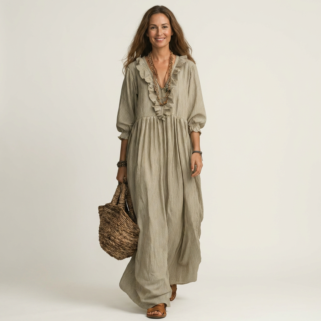 Ruffle V-Neck Lantern Sleeve Tiered Maxi Dress 5