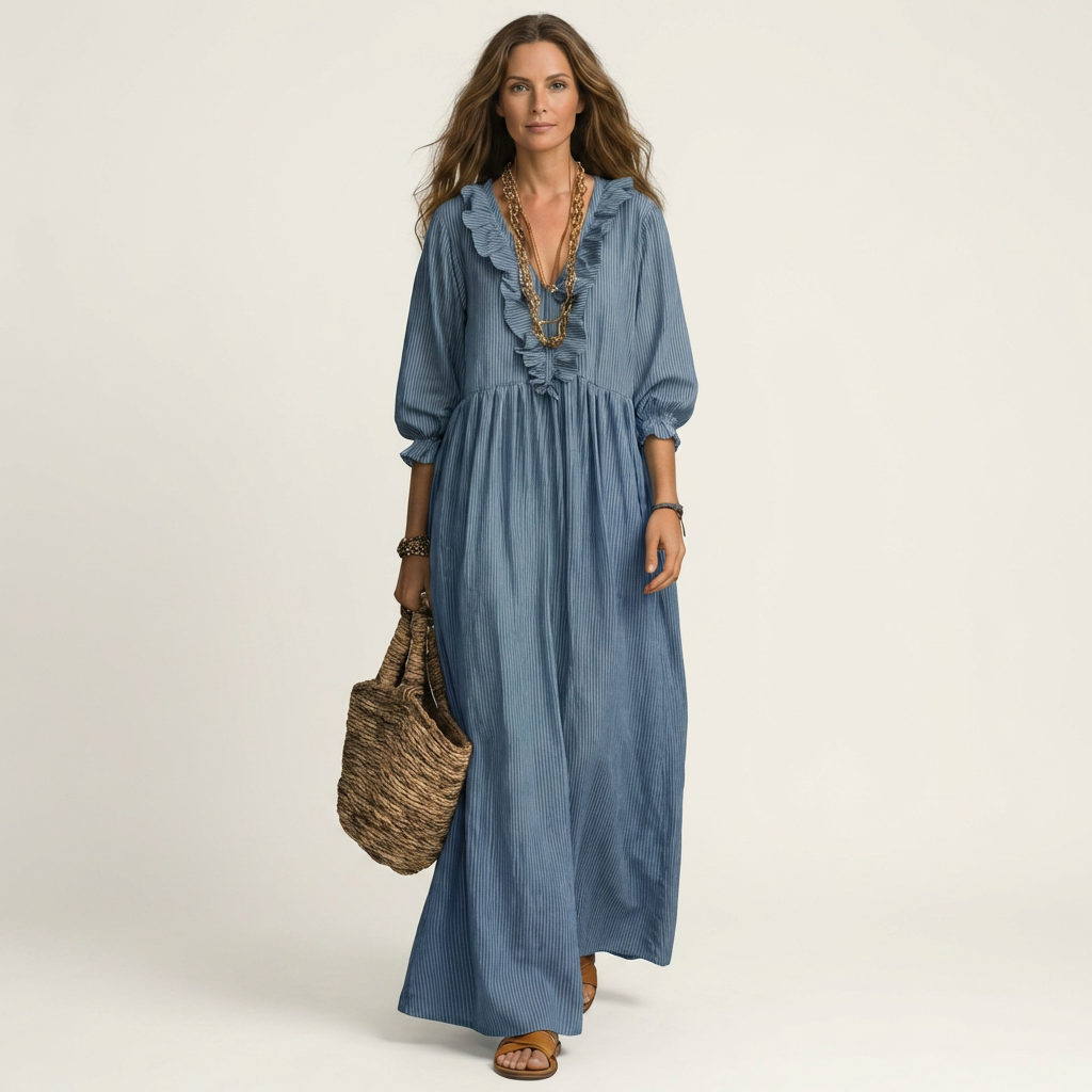 Ruffle V-Neck Lantern Sleeve Tiered Maxi Dress 3