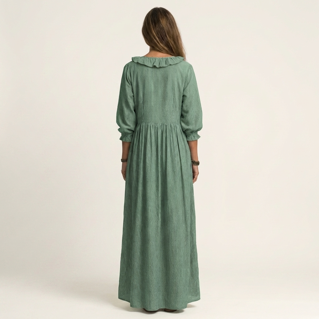 Ruffle V-Neck Lantern Sleeve Tiered Maxi Dress 10