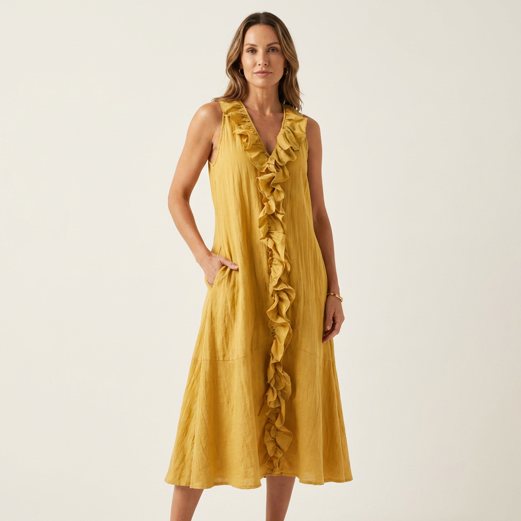 Ruffle Front V-Neck Sleeveless Maxi Dress 12
