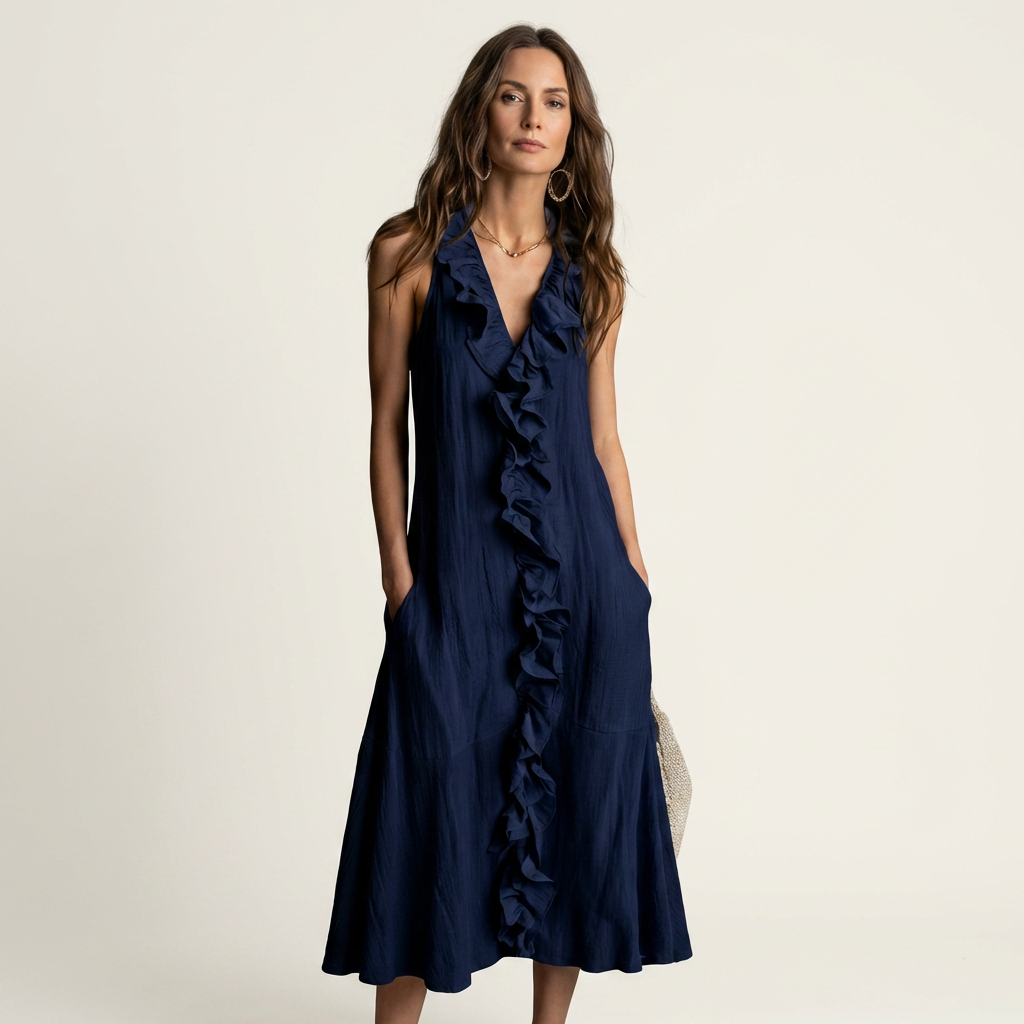 V-Neck Ruffle Front Sleeveless Tiered Midi Dress 8
