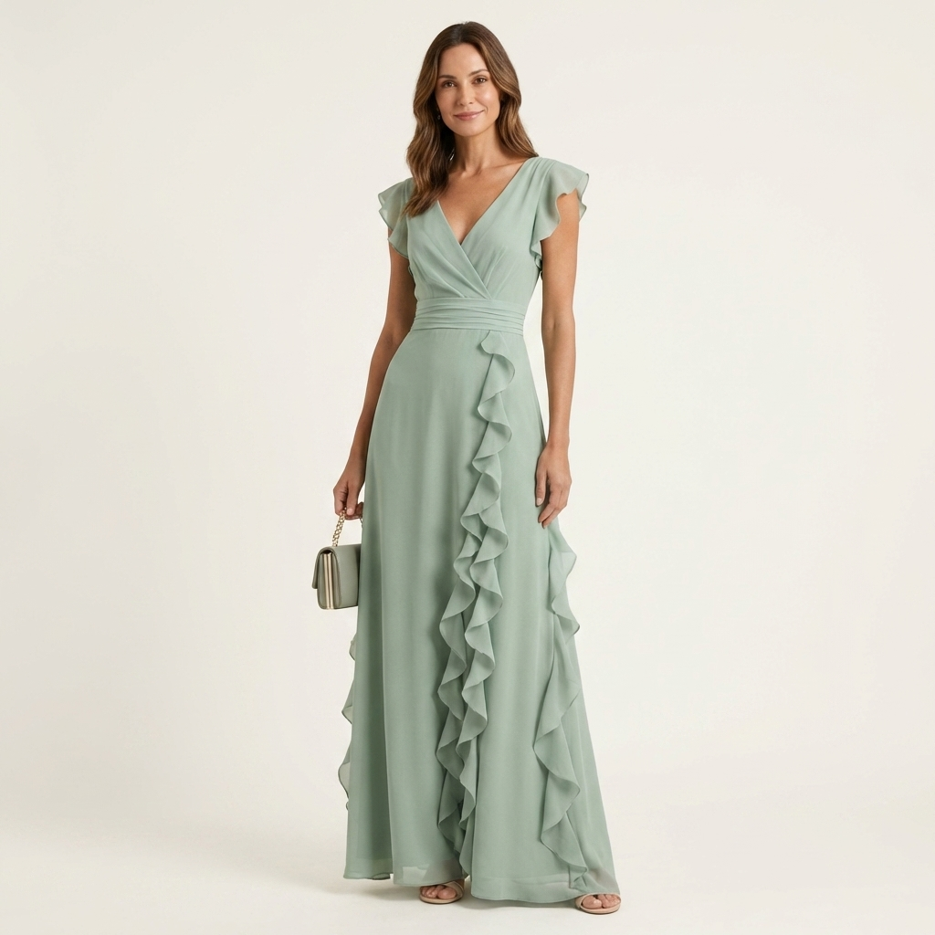 Floral Wrap V-Neck Long Sleeve Ruffle Hem Midi Dress 12