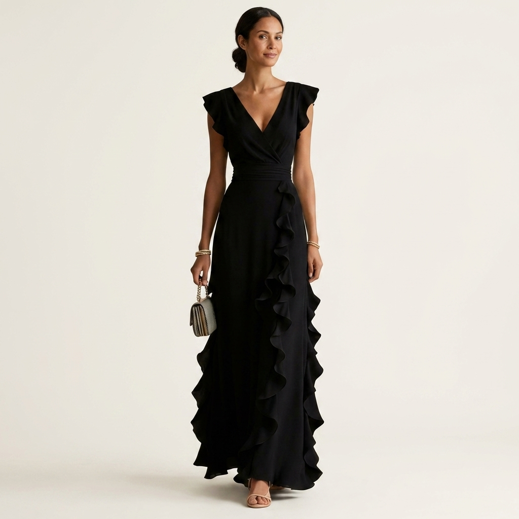 Floral Wrap V-Neck Long Sleeve Ruffle Hem Midi Dress 10