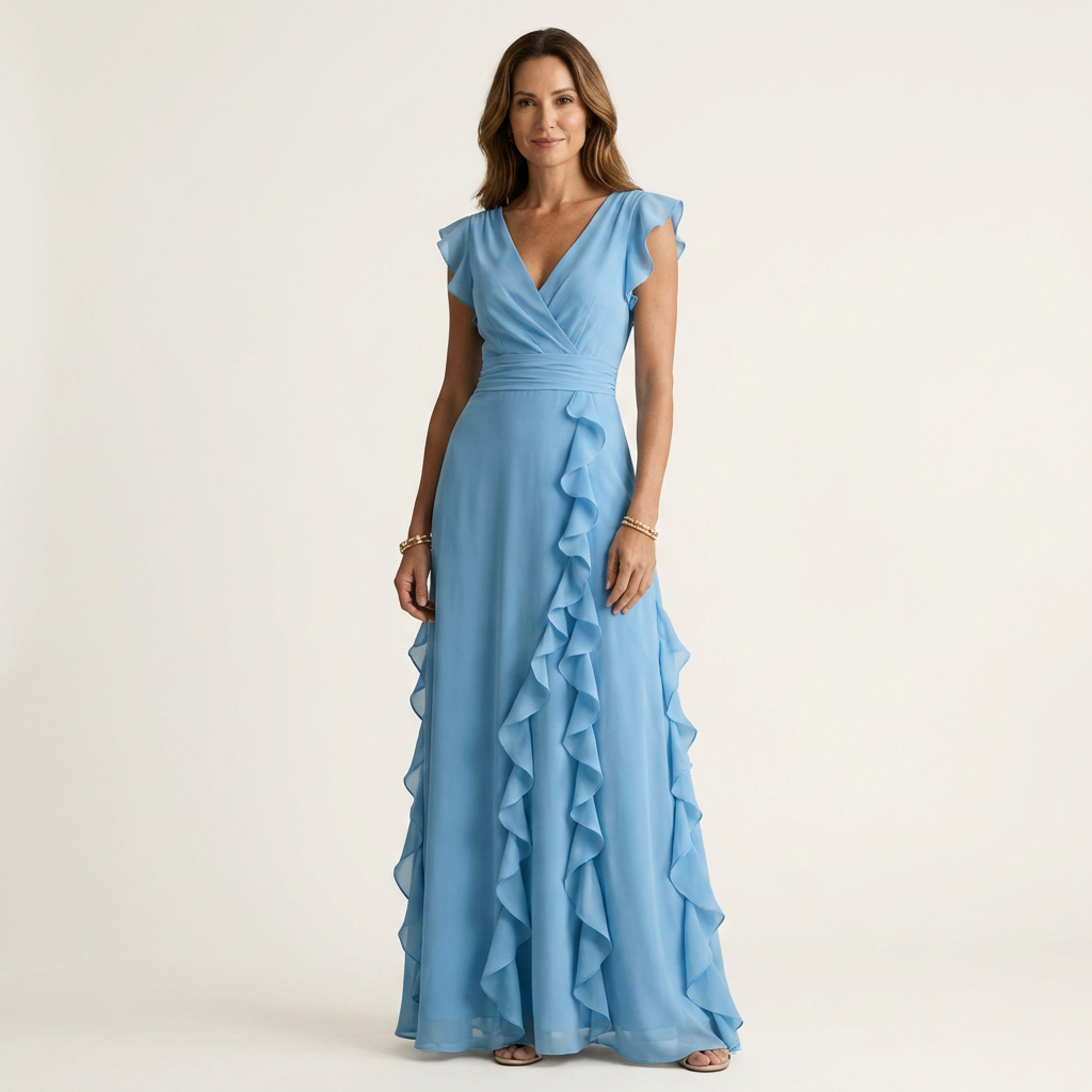 Floral Wrap V-Neck Long Sleeve Ruffle Hem Midi Dress 8