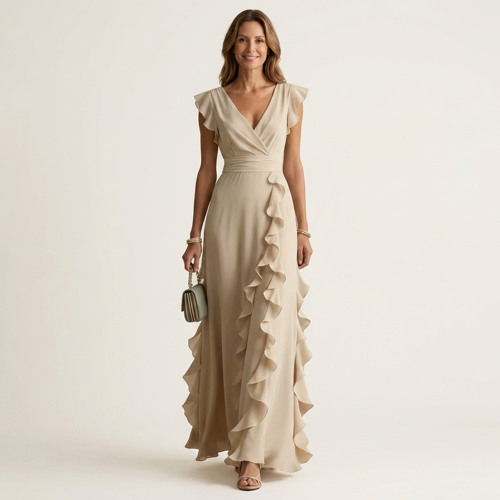 Floral Wrap V-Neck Long Sleeve Ruffle Hem Midi Dress