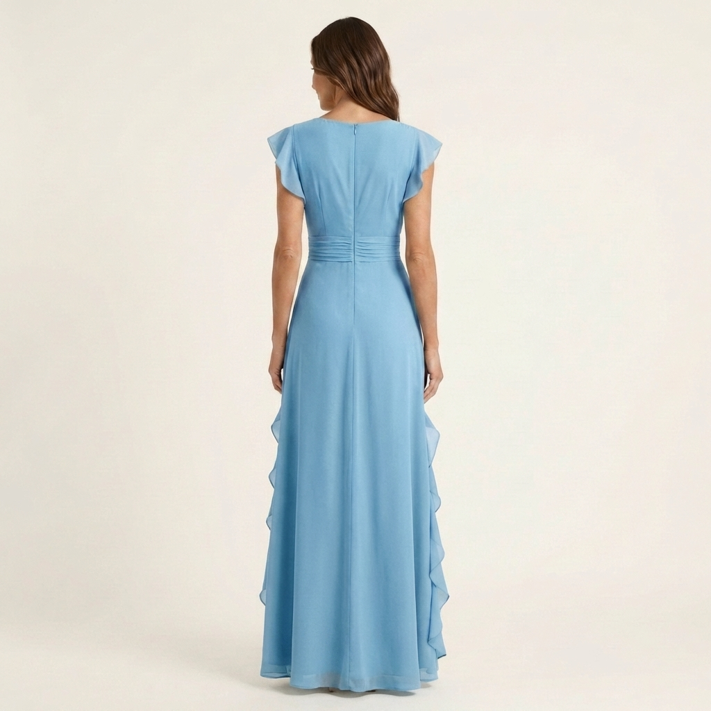 Floral Wrap V-Neck Long Sleeve Ruffle Hem Midi Dress 9