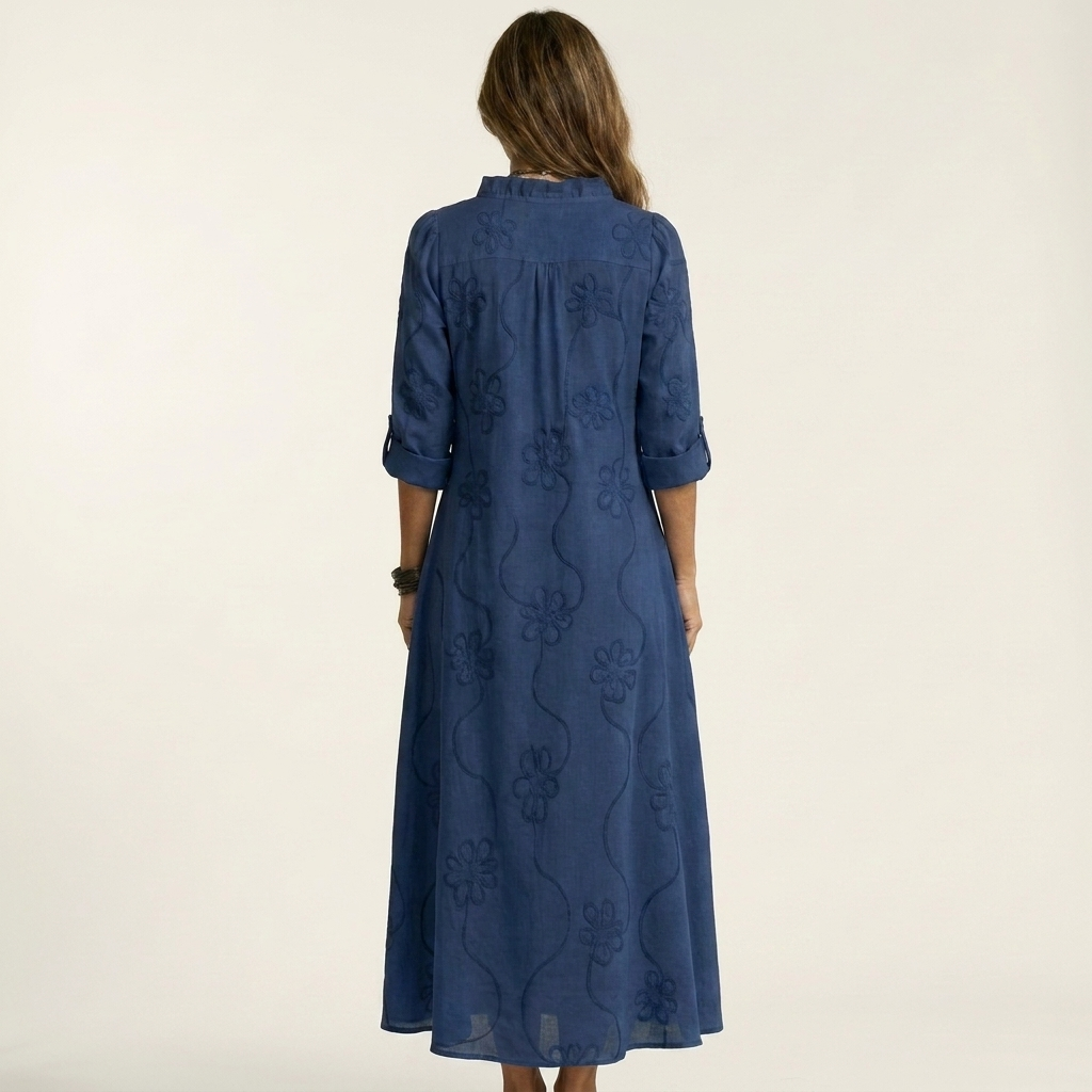 Ruffle Neck Floral Embroidered Long Sleeve Maxi Dress 10