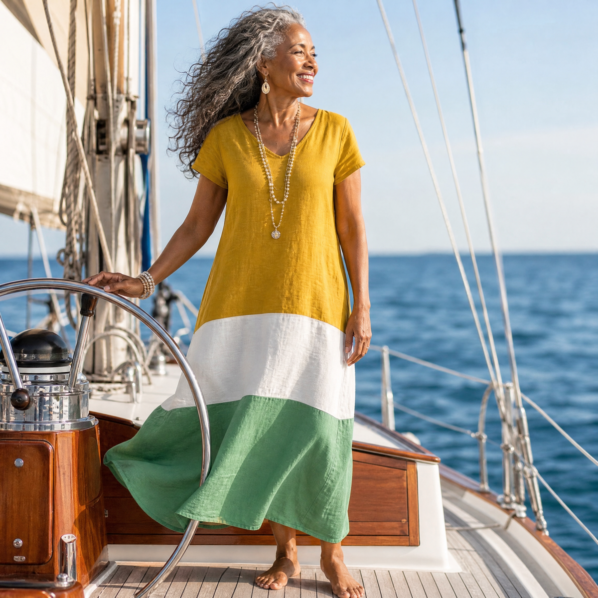 Color Block V-Neck Short Sleeve Tiered Midi Dress 5