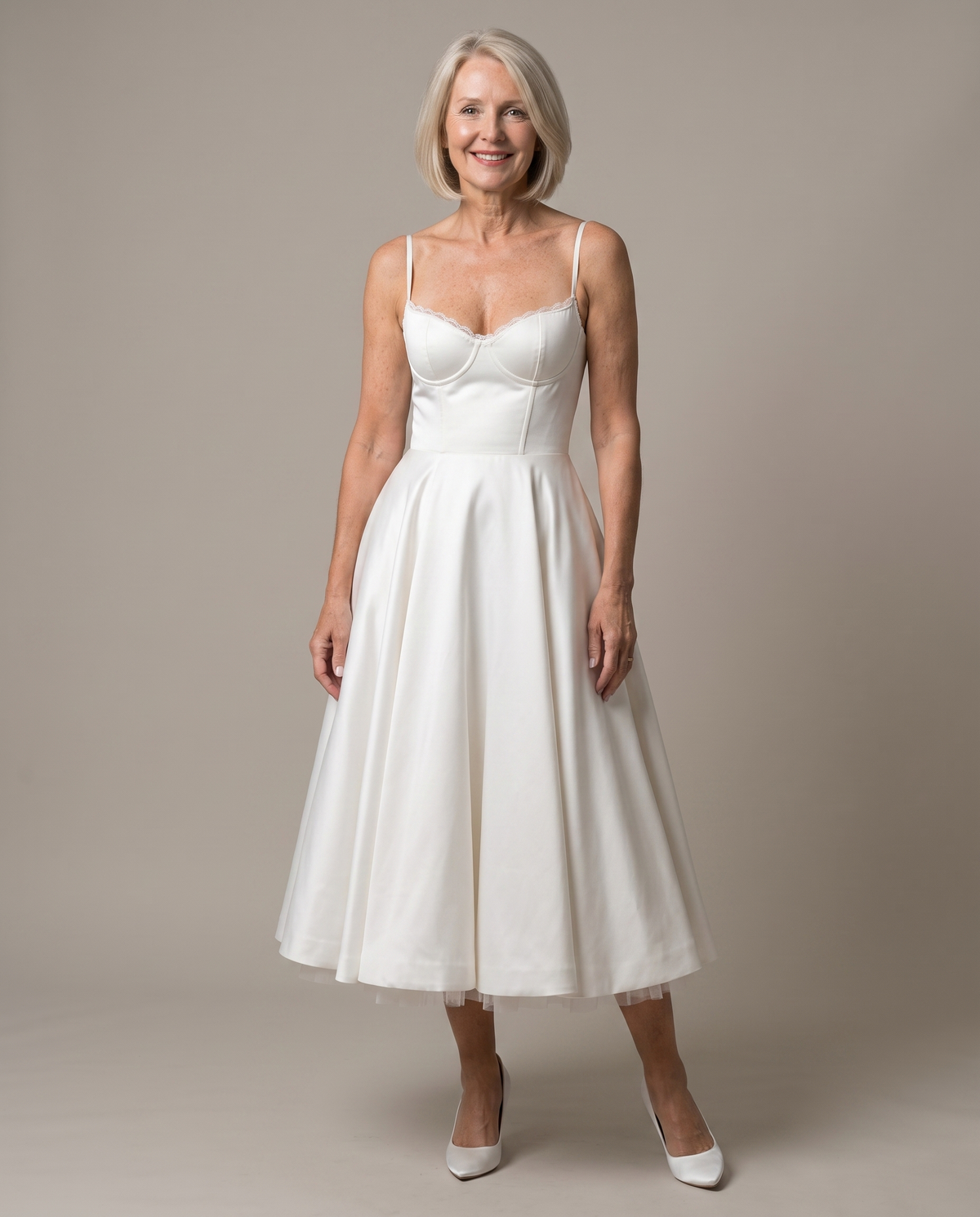 Sweetheart Bustier Strappy Fit and Flare Satin Midi Dress 6