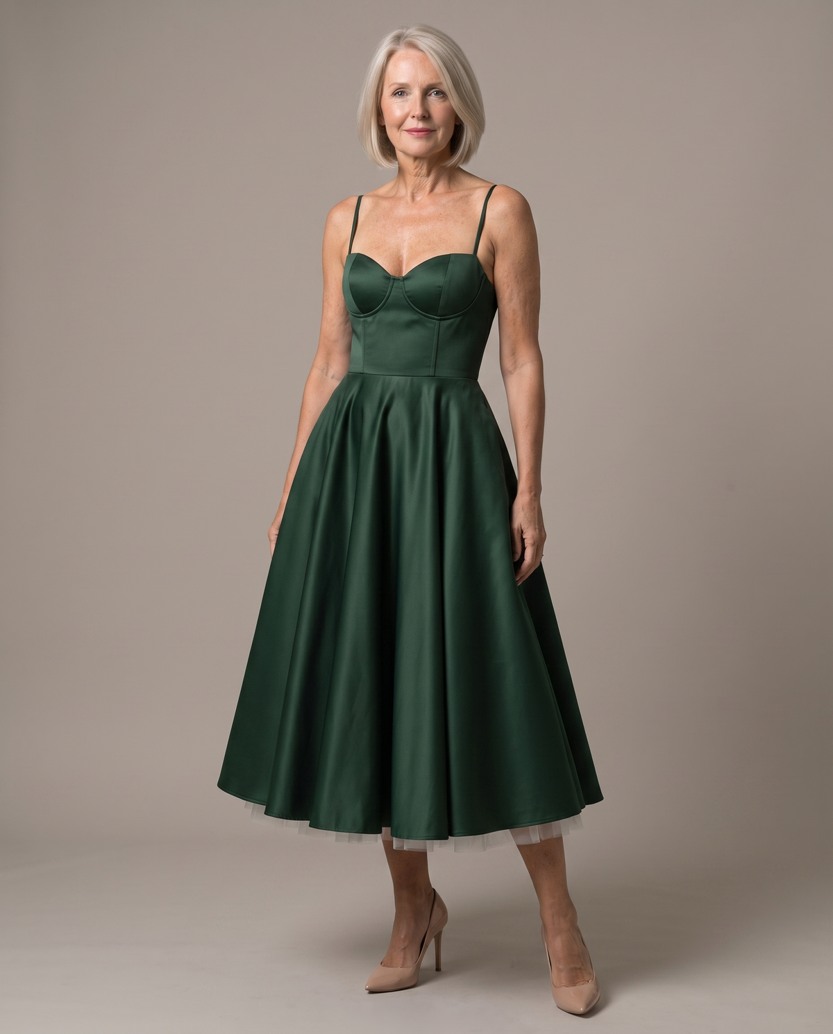 Sweetheart Bustier Strappy Fit and Flare Satin Midi Dress 26