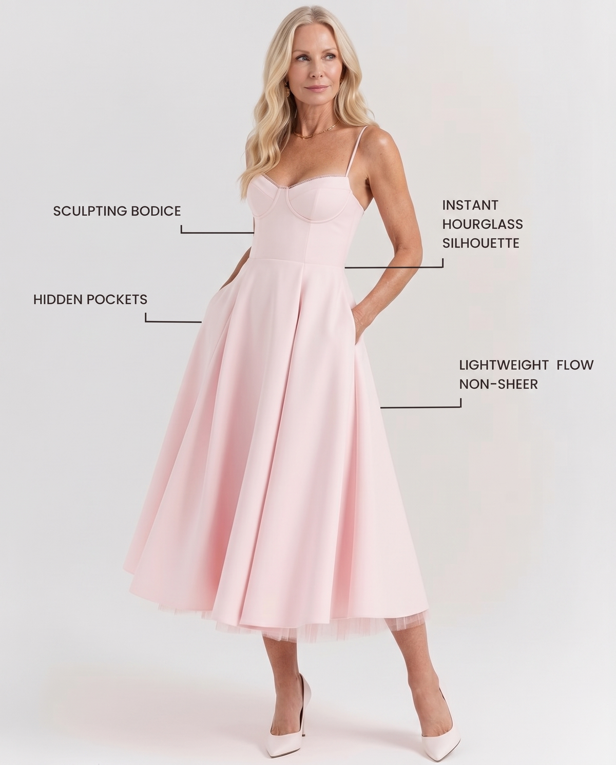 Sweetheart Bustier Strappy Fit and Flare Satin Midi Dress 11