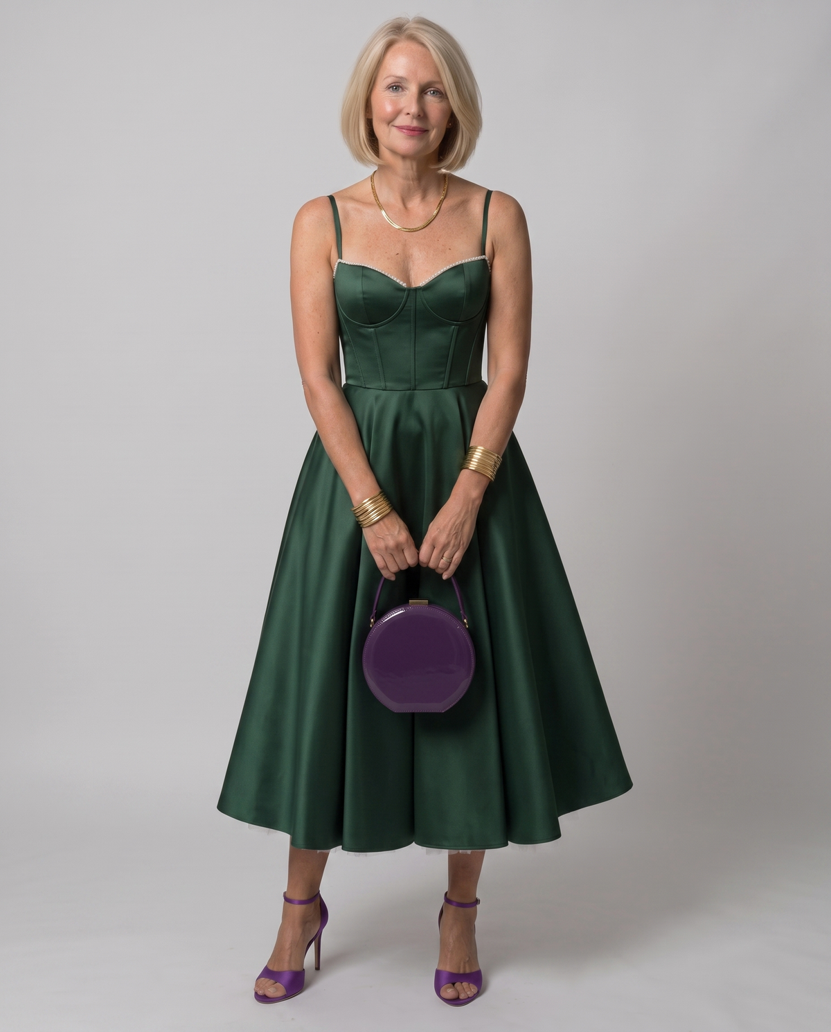 Sweetheart Bustier Strappy Fit and Flare Satin Midi Dress 27