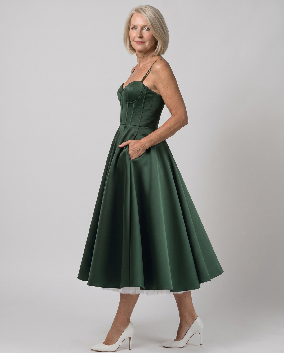 Sweetheart Bustier Strappy Fit and Flare Satin Midi Dress 29