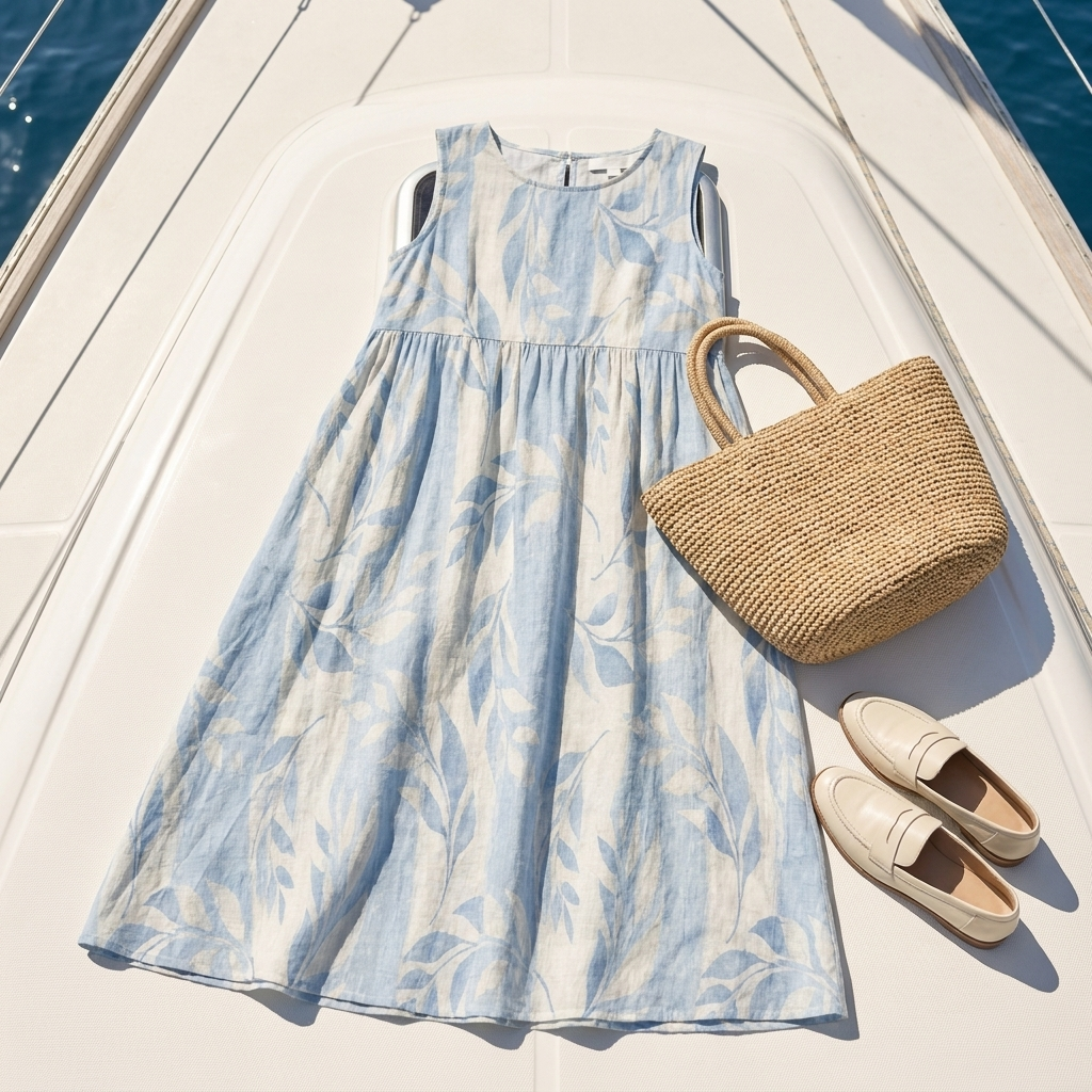 Leaf Print Round Neck Sleeveless Tiered Midi Dress 4