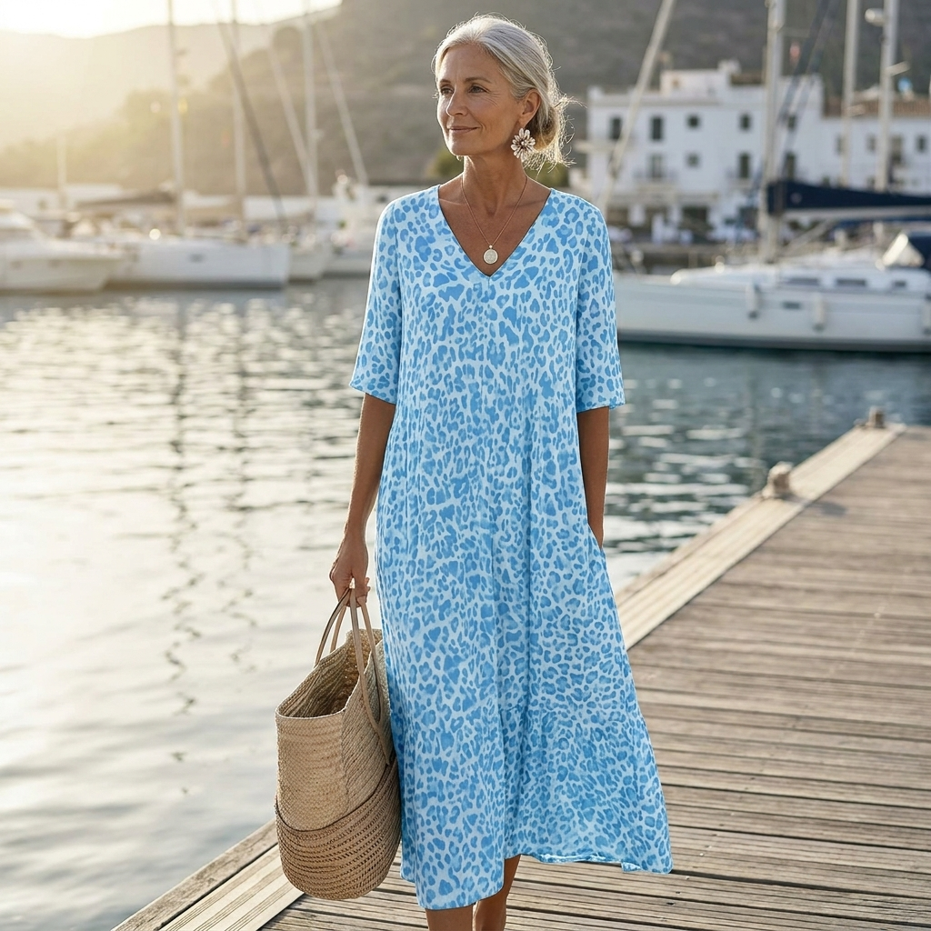 Leopard Print V-Neck Short Sleeve Tiered Midi Dress 7