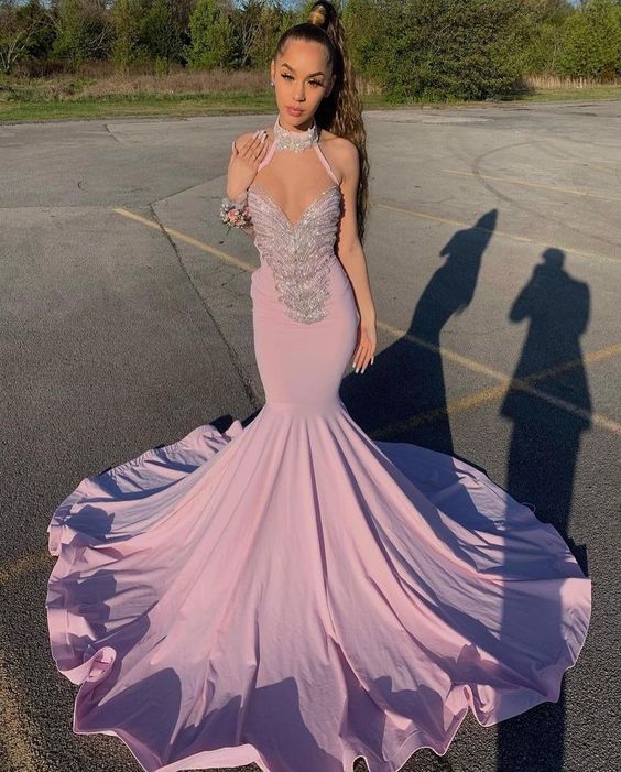 High Neck Mermaid Prom Dress Sleeveless Long - Fashionpara