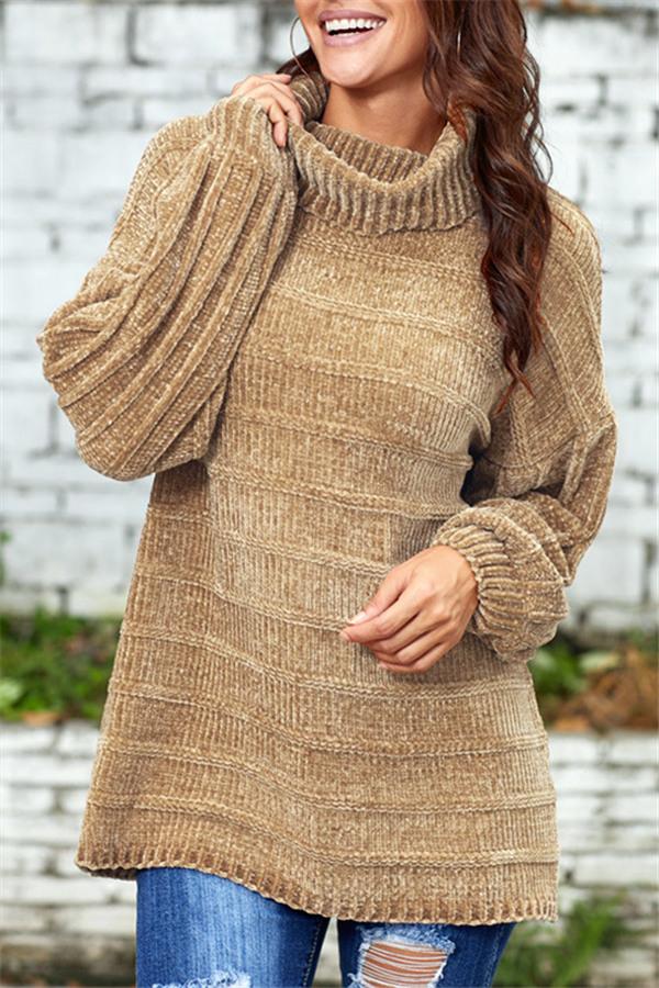 RadyRin High Neck Solid Color Sweater for Effortless Style