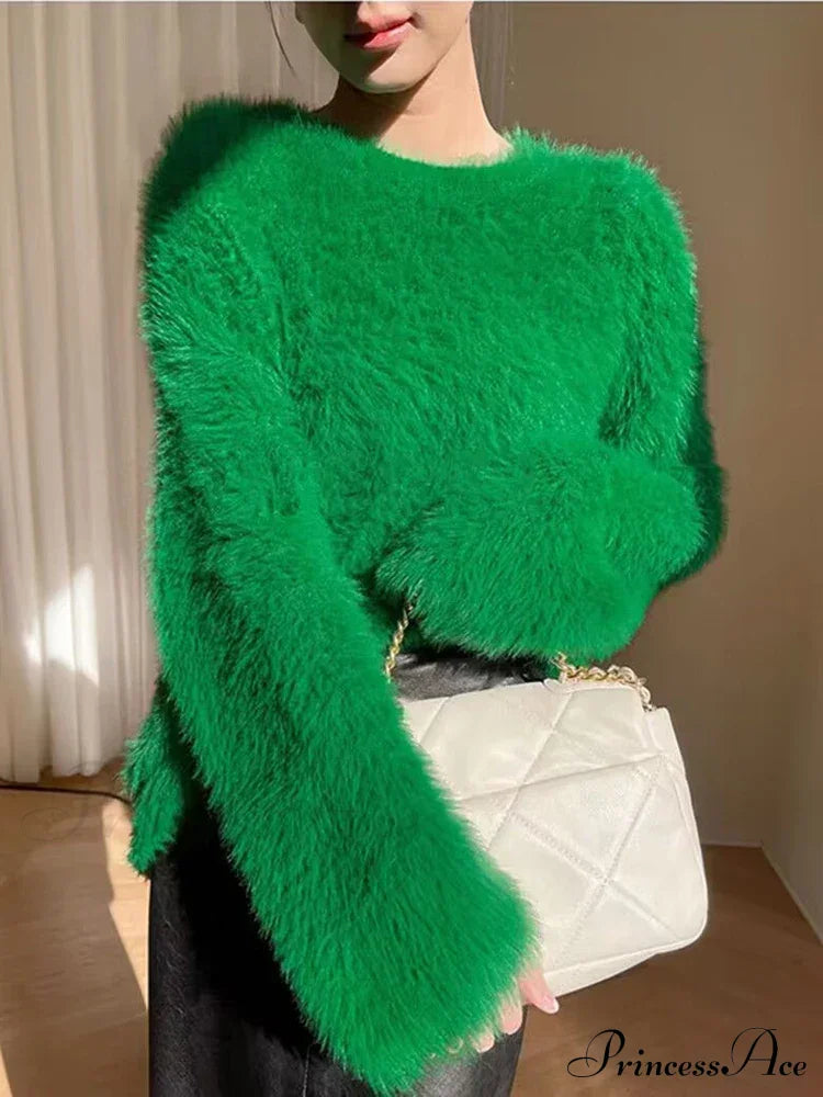 High Quality Soft Loose Knit Long Sleeve Green Christmas Sweater