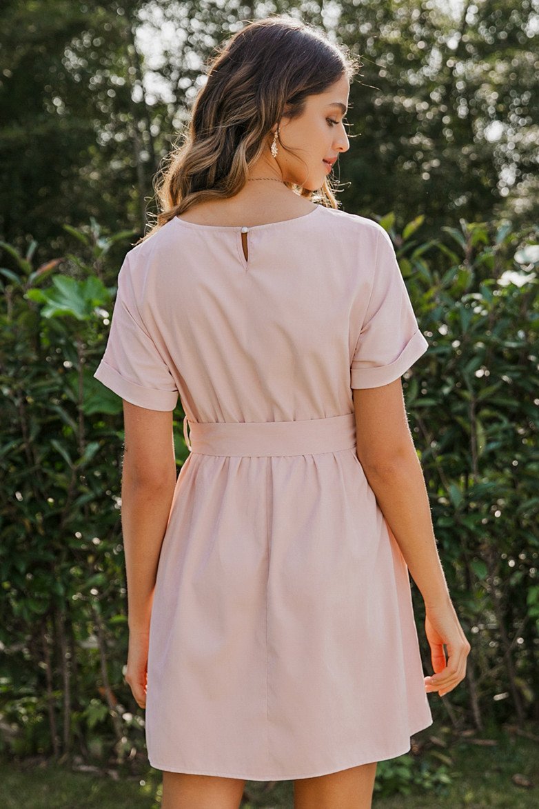 High Waist Belt Batwing Sleeve Short Dress