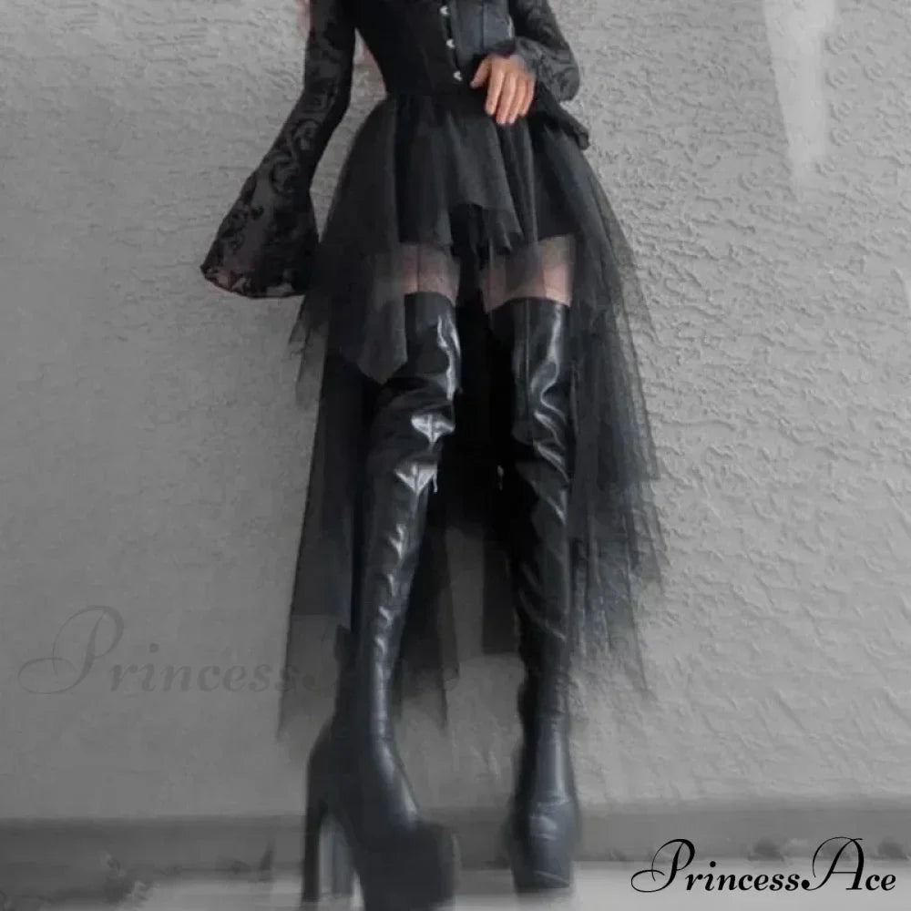 High Waisted Irregular Net Yarn Summer Gothic Casual Sexy Clothes Skirt