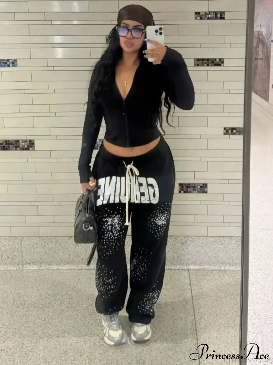 Hip Hop Cross Oversized Rhinestone Zip Up Hoodie