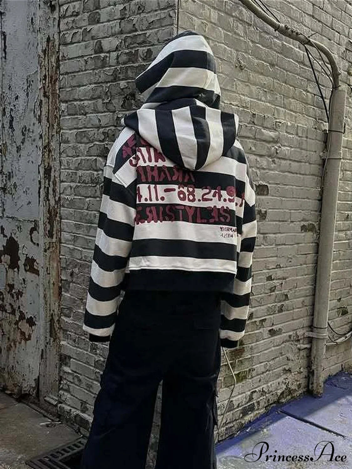 Hip-Hop Double-Layered Hood Graphic Print  Hoodie