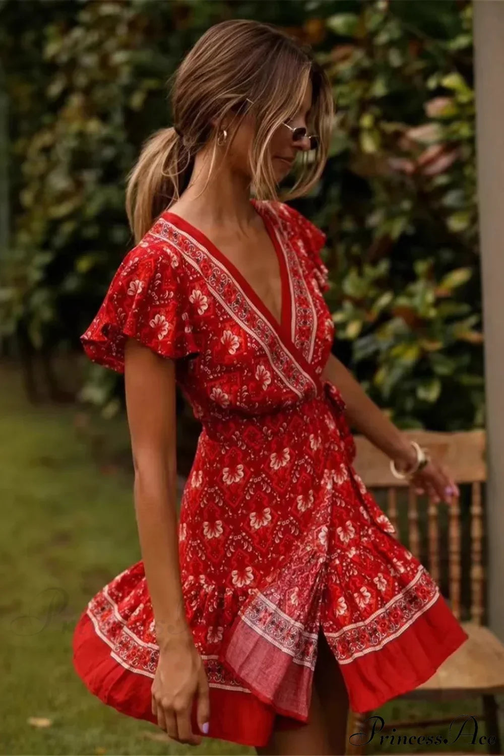 Hippie Floral Print Sashes Boho Dress