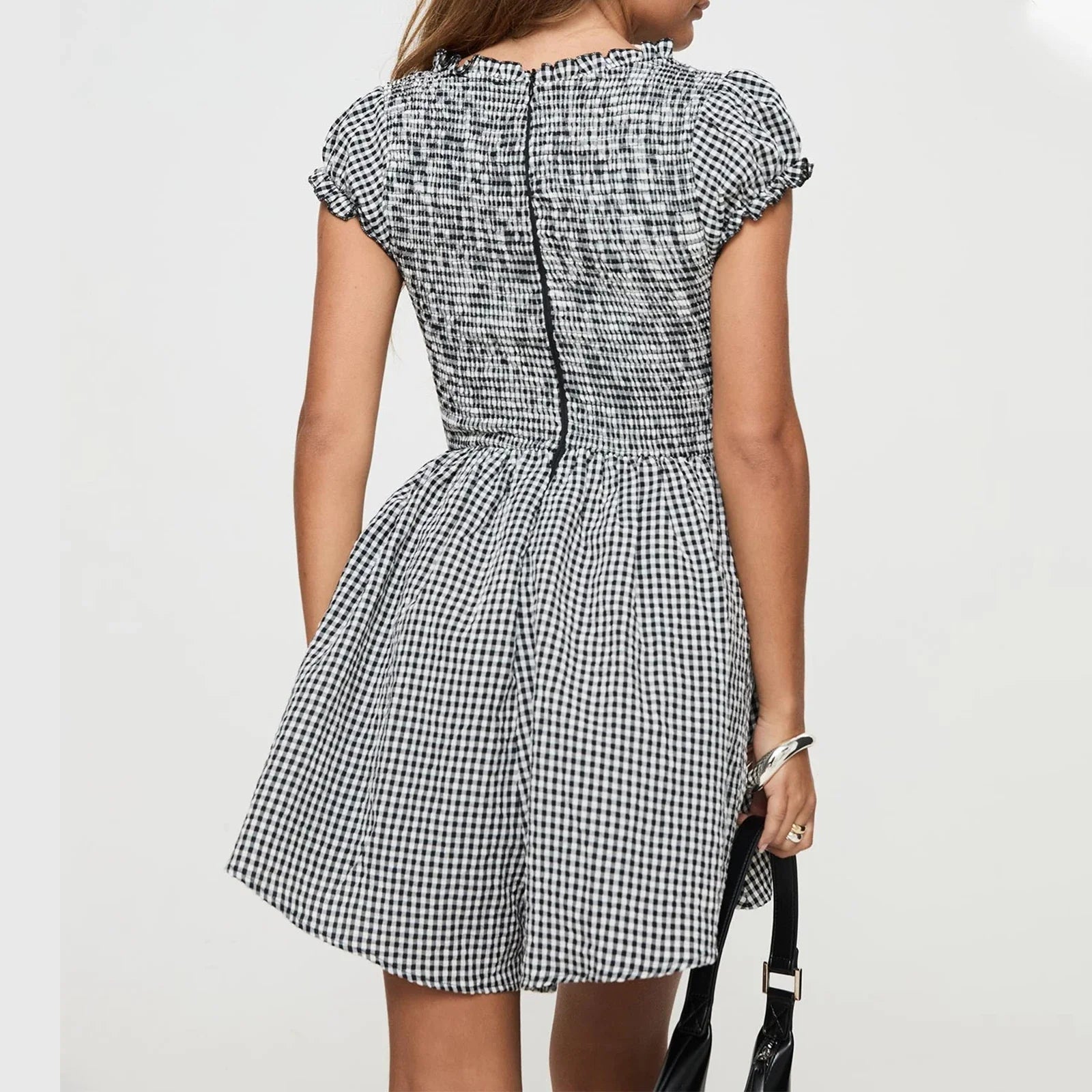 Gingham Smocked Babydoll Mini Dress